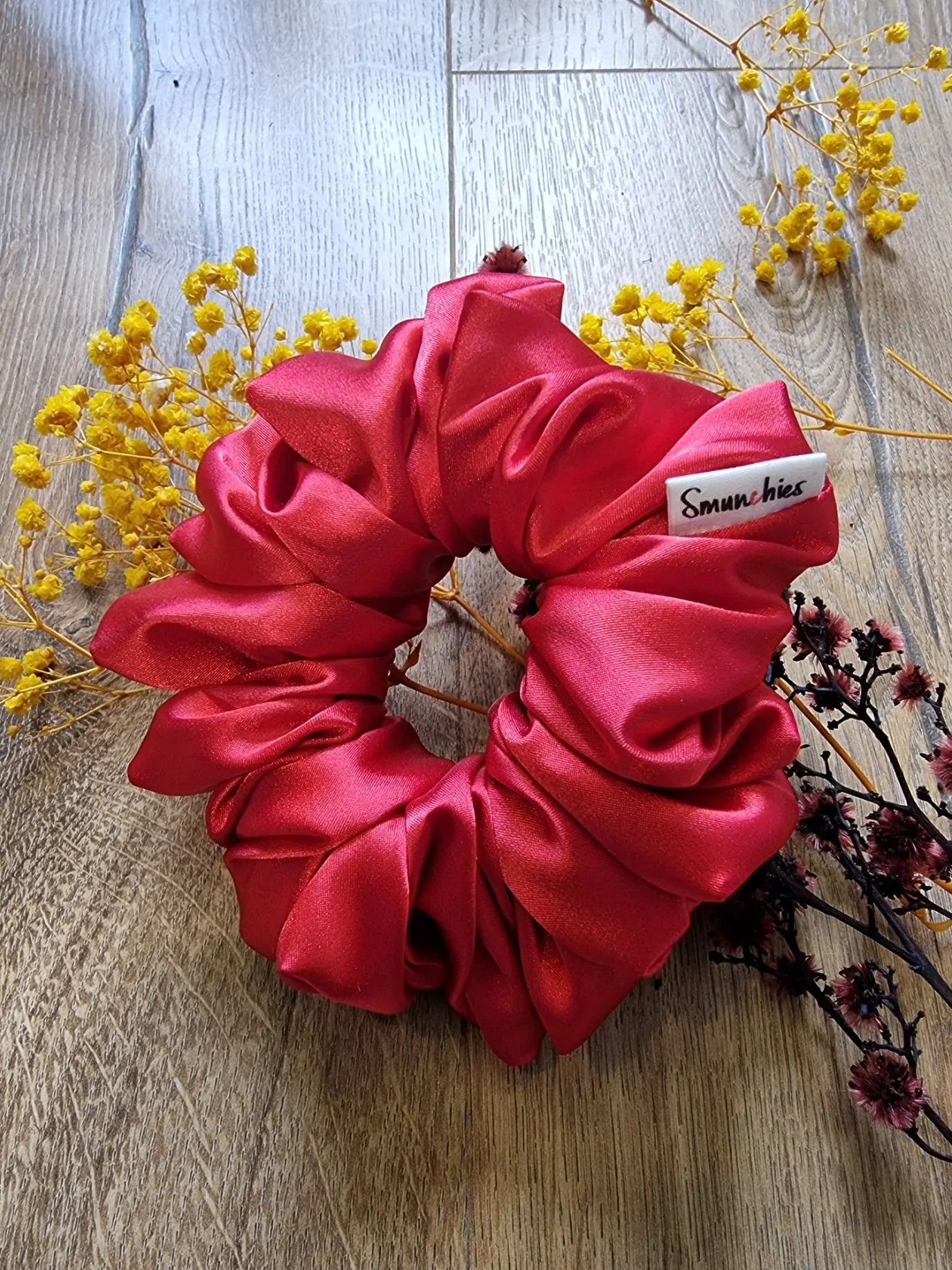 Red Charmeuse Mini Satin scrunchie Smunchies.com.au